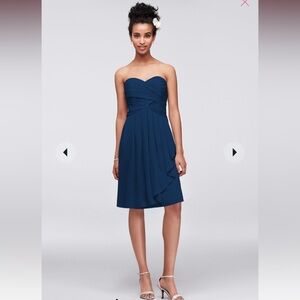 David’s Bridal Style# F14847 Navy blue size 2 chiffon strapless bridesmaid dress